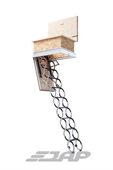 Огнестойкая металлическая раздвижная чердачная лестница OMAN Ножничная Kombo с утепляющих коробом