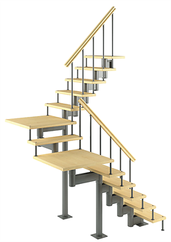 Модульная лестница Комфорт, серия «Классик» (с поворотом на 180 градусов и площадками) высота шага 180 мм - фото 22498