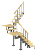 Модульная лестница Комфорт, серия «Классик» (с поворотом на 180 градусов и площадками) высота шага 180 мм